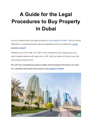 A Guide for the Legal Procedures to Buy Property in Dubai