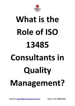 What is the Role of ISO 13485 Consultants in Quality Management?