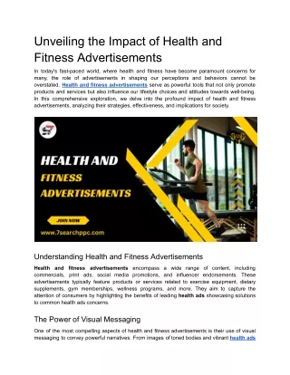 Unveiling the Impact of Health and Fitness Advertisements