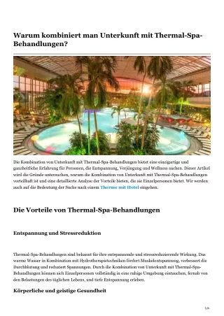 Warum kombiniert man Unterkunft mit Thermal-Spa-Behandlungen