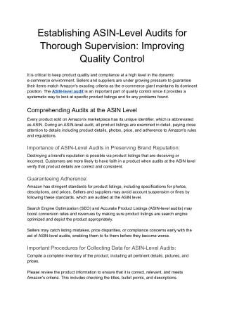 Establishing ASIN-Level Audits for Thorough Supervision_ Improving Quality Control - Google Docs