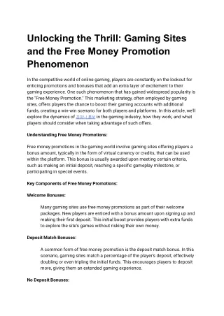 Unlocking the Thrill: Gaming Sites and the Free Money Promotion Phenomenon