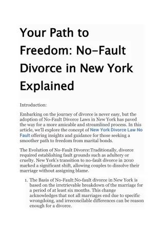 New York Divorce Law No Fault