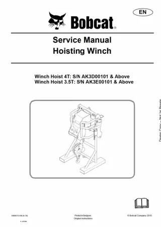 Bobcat Winch Hoist 3.5T Service Repair Manual SN AK3E00101 And Above
