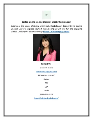 Boston Online Singing Classes | Elizabethzabala.com