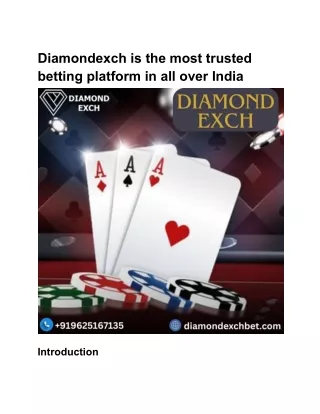 Diamondexch is the famous Platform for Online Betting ID