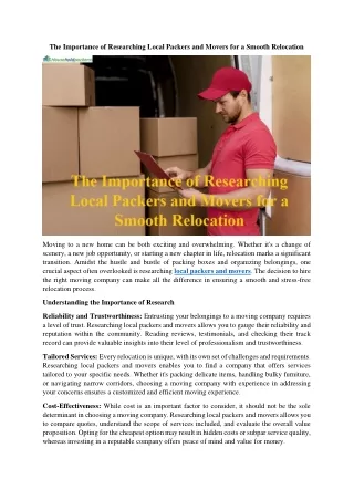 The Importance of Researching Local Packers and Movers for a Smooth Relocation