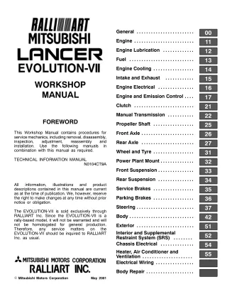 2002 Mitsubishi Lancer Evolution VII (EVO 7) Lancer Evolution VIII (EVO 8)Service Repair Manual