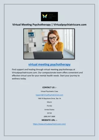 Virtual Meeting Psychotherapy | Virtualpsychiatriccare.com