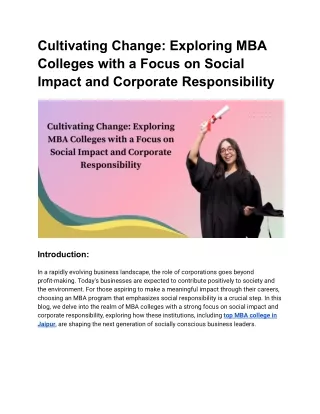 Cultivating Change: Exploring MBA Colleges with a Focus on Social Impact and Cor