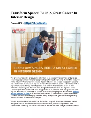 Transform Spaces Build A Great Career In Interior Design