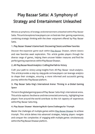 Play Bazaar Satta A Symphony of Strategy and Entertainment Unleashed