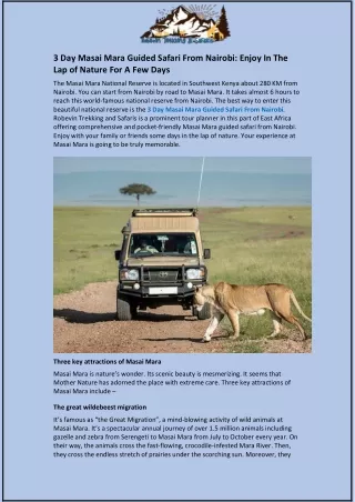 3 Day Masai Mara Guided Safari From Nairobi