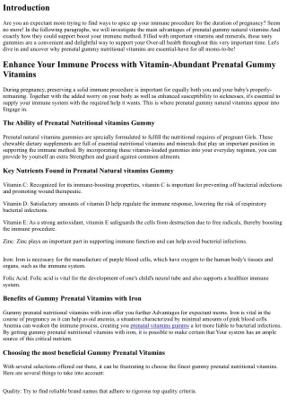 Improve your Immune Procedure with Vitamin-Loaded Prenatal Gummy Natural vitamin