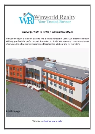 School for Sale in Delhi  Winworldrealty.in