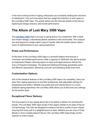 Unlocking the Vaping Experience with Lost Mary 3500