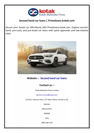 Second hand car loans  Primeloans.kotak.com