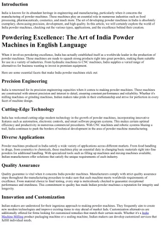 Powdering Excellence: The Art of India Powder Machines