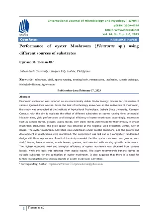 Performance of oyster Mushroom (Pleurotus sp.) using different sources