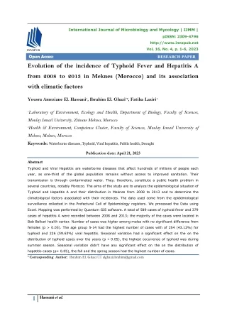 Evolution of the incidence of Typhoid Fever and Hepatitis A from 2008 to 2013