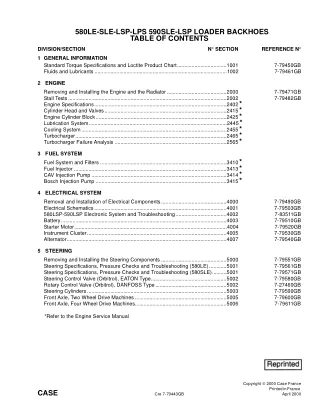 CASE 590SLE Loader Backhoe Service Repair Manual