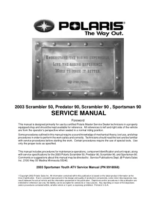 2003 Polaris Scrambler 90 Service Repair Manual