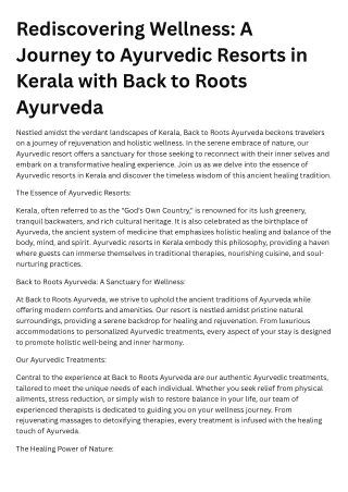 Rediscovering Wellness A Journey to Ayurvedic Resorts in Kerala with Back to Roots Ayurveda