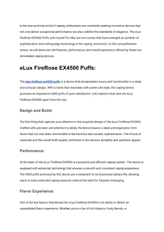 A Comprehensive Review of eLux FireRose EX4500 Puffs and Crystal Pro Max