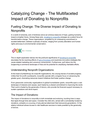 Catalyzing Change - The Multifaceted Impact of Donating to Nonprofits