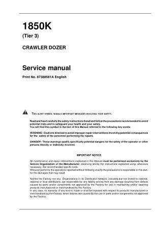 CASE 1850K Tier 3 Crawler Dozer Service Repair Manual