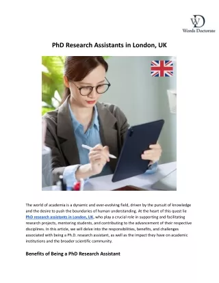 PhD Research Assistants in London, UK