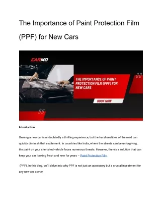 The Importance of Paint Protection Film (PPF) for New Cars