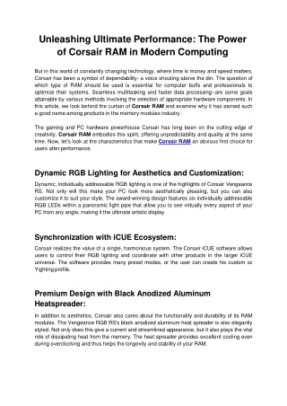 Unleashing Ultimate Performance: The Power of Corsair RAM in Modern Computing