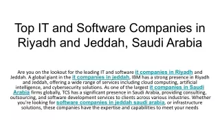 Top IT and Software Companies in Riyadh and Jeddah, Saudi Arabia