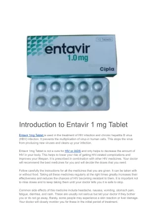 Entavir 1mg Tablet