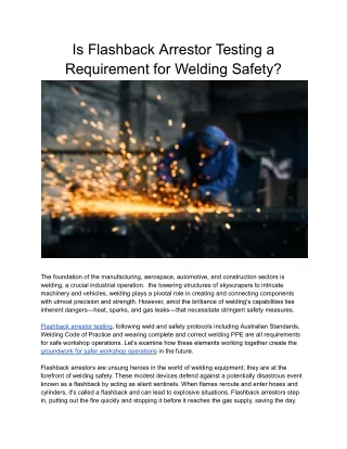 Is Flashback Arrestor Testing a Requirement for Welding Safety