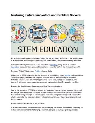 Nurturing Future Innovators and Problem Solvers