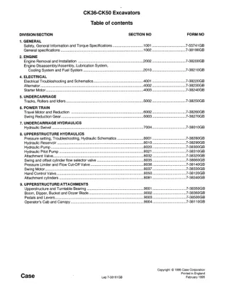 CASE CK50 Excavator Service Repair Manual