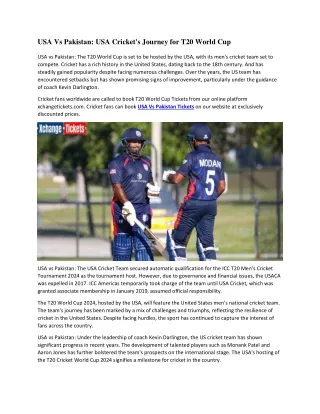 USA Vs Pakistan USA Cricket's Journey for T20 World Cup