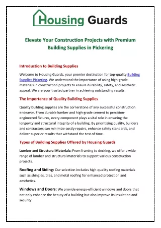 Elevate Your Construction Projects with Premium Building Supplies in Pickering
