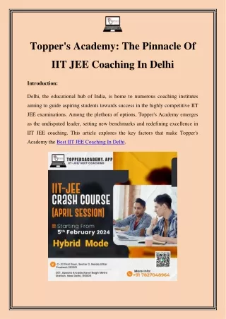 Mastering Success: Topper's Academy - Premier IIT JEE Coaching in Delhi