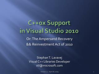 C++0x Support in Visual Studio 2010