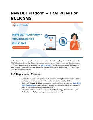 New DLT Platform – TRAI Rules For BULK SMS