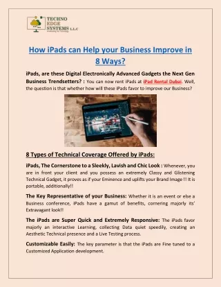 How iPads can Help your Business Improve in 8 Ways?