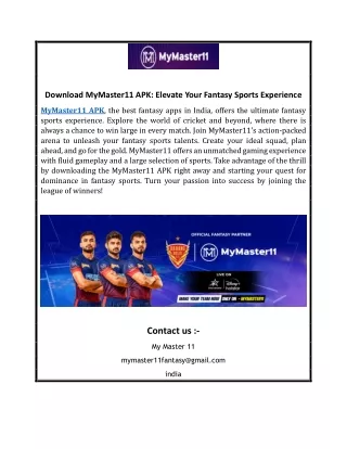 Download MyMaster11 APK  Elevate Your Fantasy Sports Experience