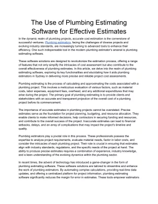The Use of Plumbing Estimating Software for Effective Estimates