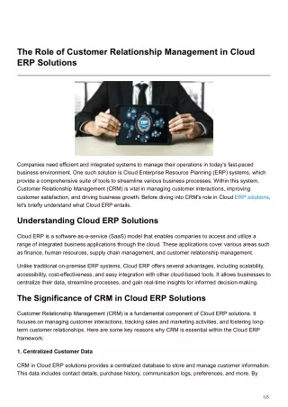 The Role of Customer Relationship Management in Cloud ERP Solutions