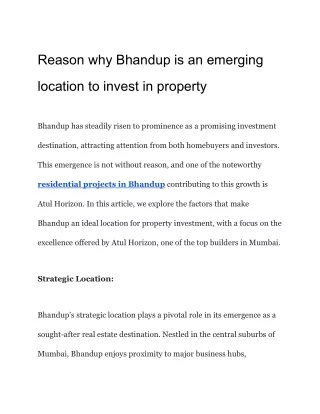 Reason why Bhandup is an emerging location to invest in property