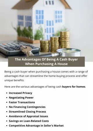 The Advantages Of Being A Cash Buyer When Purchasing A House