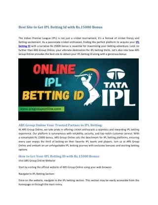 Best Site to Get IPL Betting Id with Rs